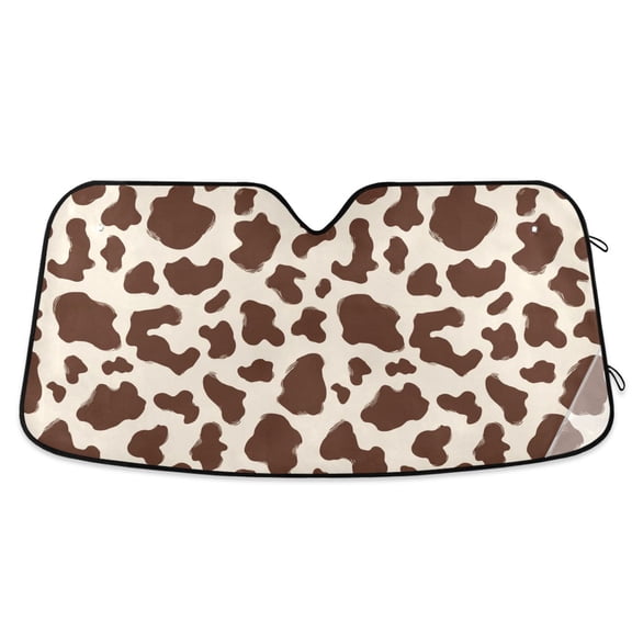 Car Windshield Sun Shade Brown and White Cow Print Spots Reflective Heat UV Blocker Foldable with Suction Cups Universal Fit for Sedan SUV Truck