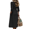 thumbnail image 5 of Oksale Casual Dresses for Women Sumemr Button Down V Neck Midi Cotton Linen Dress Cozy 3/4 Length Sleeve Vacation Dresses with Pockets Ladies Fall Outfits Black XL, 5 of 7