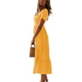 thumbnail image 2 of Fangasis Women Shirt Dress Short Sleeve Dresses Square Neck Sundress Ladies Boho Flowy Beach Yellow 2XL, 2 of 9