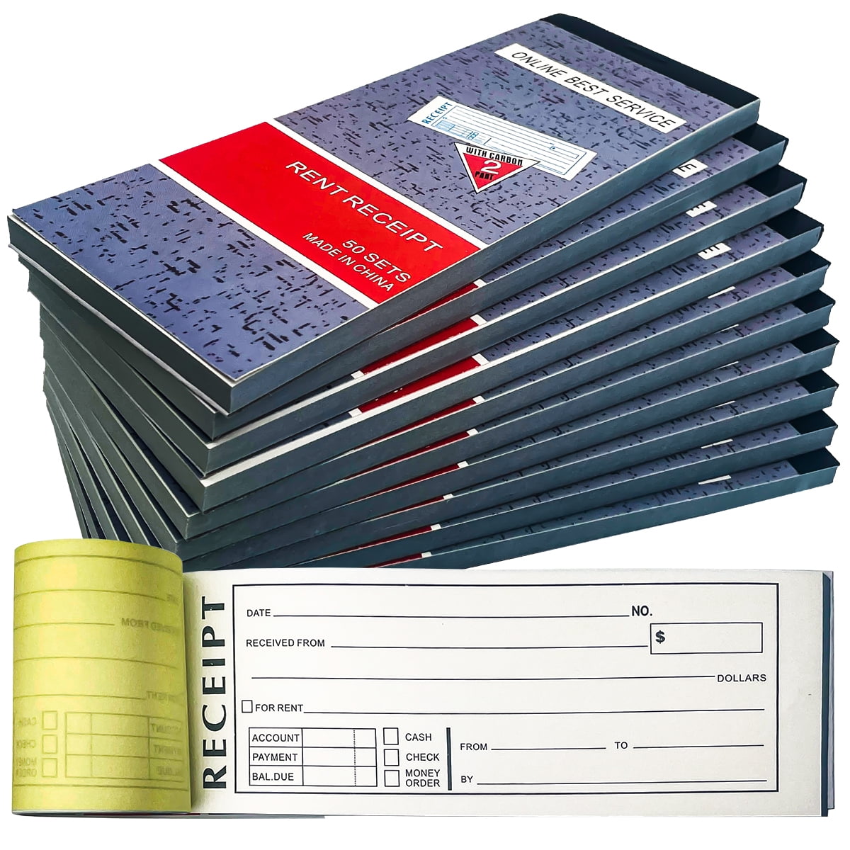 5pk Cash Money Rent Receipt Record Book 2Part 50 Sets Duplicate Copy w/oCarbon 