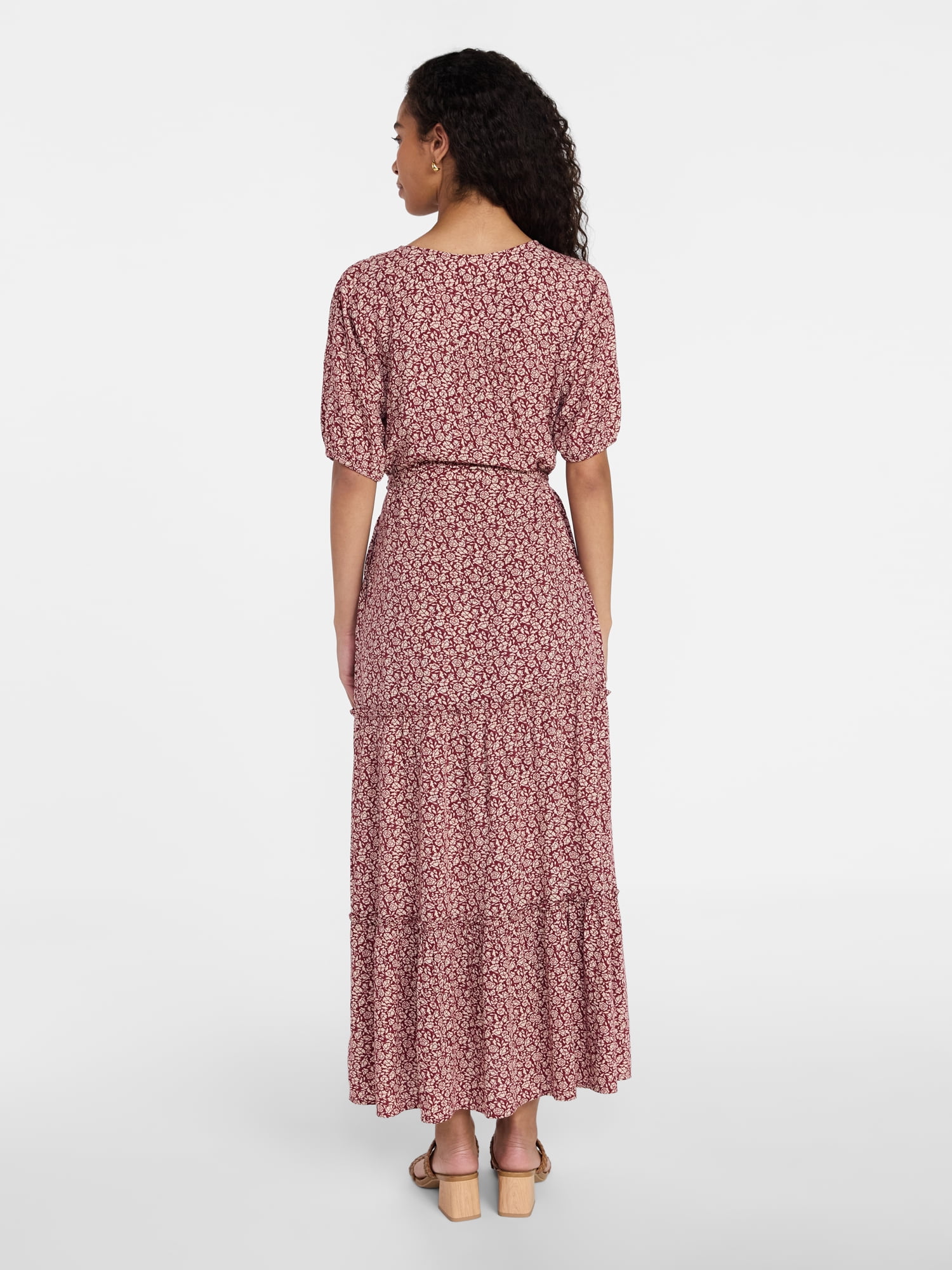 Time and Tru Women’s Crinkle Maxi Dress with Short Sleeves, Sizes XS-XXXL