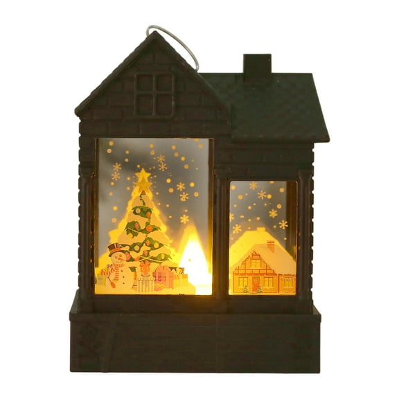 Christmas Mini Lantern Decoration – Battery-Powered LED Light with Vintage Santa & Snowman Scene – Hanging Flame Effect Lamp for Tree, Home & Party Decor