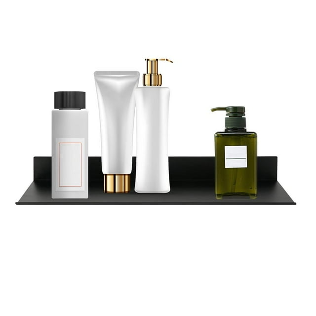Black Floating Wall Shelf Bathroom Black Shelf Floating Wall Shelf Shower Shelf Bathroom Rectangular Frosted Aluminum Frame Ultra-thin Heavy Wall Shelf Fashion Wall-mounted Cosmetic Rack
