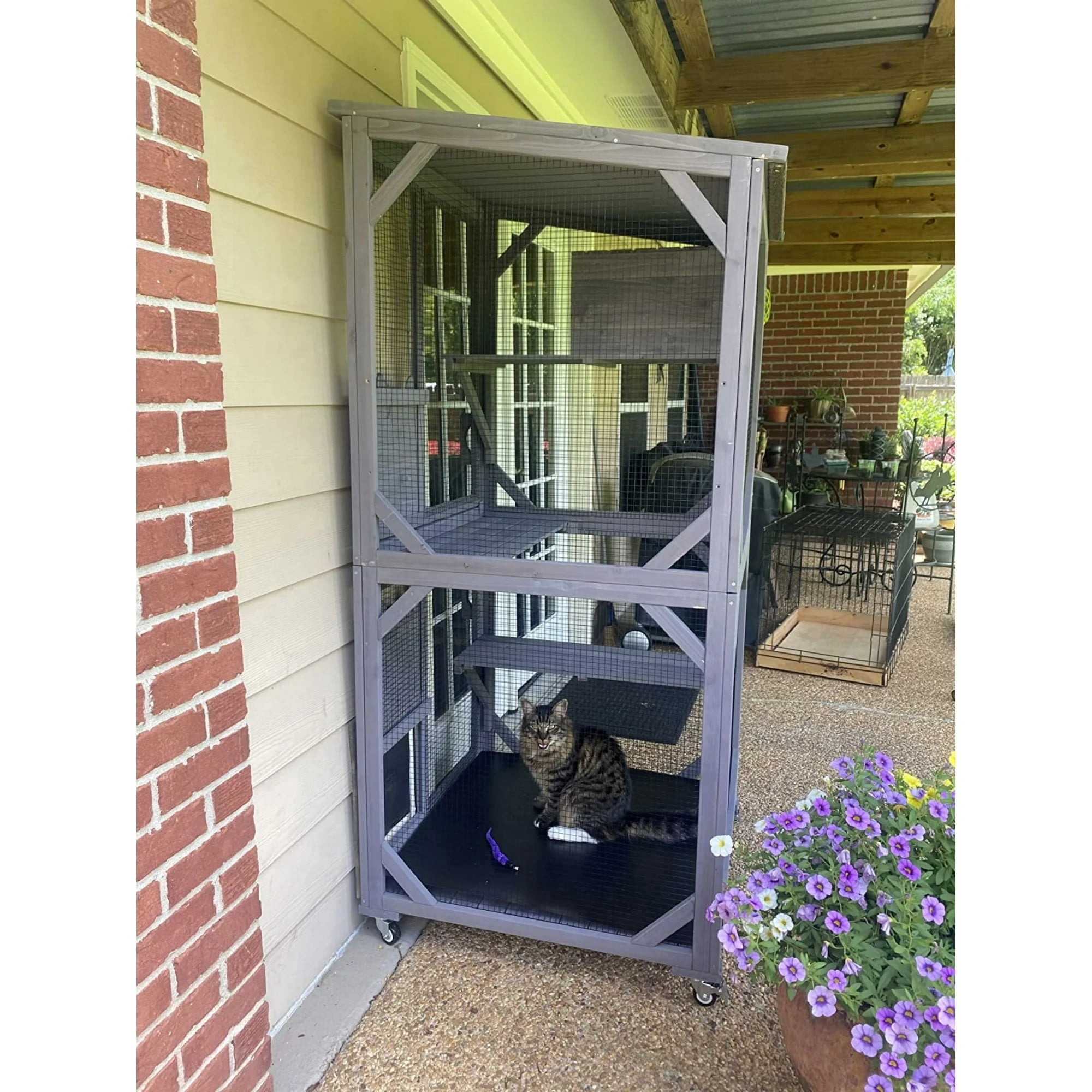 MEDEHOO 71 " Outdoor Catio Cat Enclosure , Kitty House Indoor with Perches and Condos Large Cat Shelter -Waterproof Catio Shelter with Wheels
