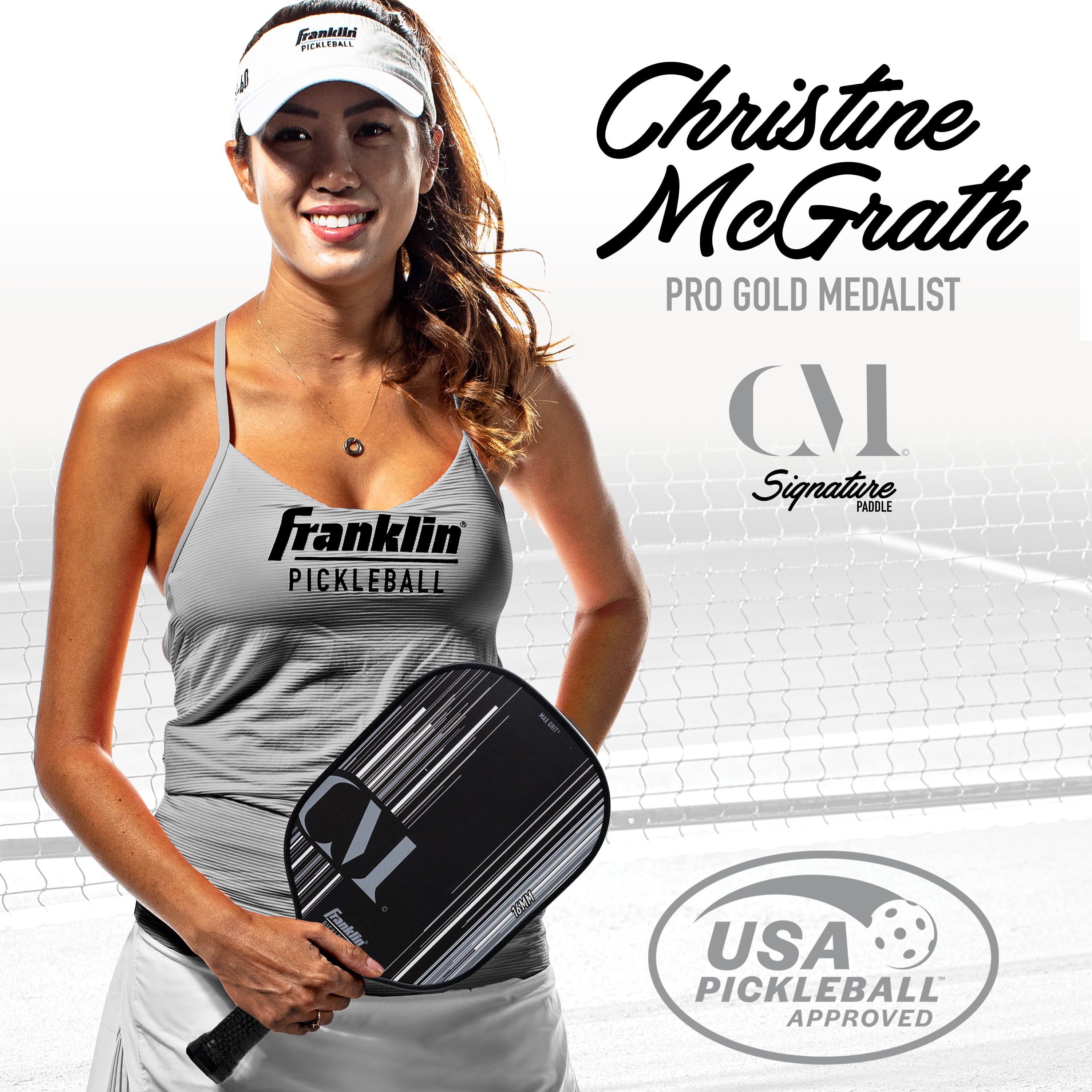Franklin Sports Pro Pickleball Paddle - Pro Tournament Pickleball Paddle - Extra Grip MaxGrit Technology - Christine McGrath Pickleball Paddle - Black 16mm