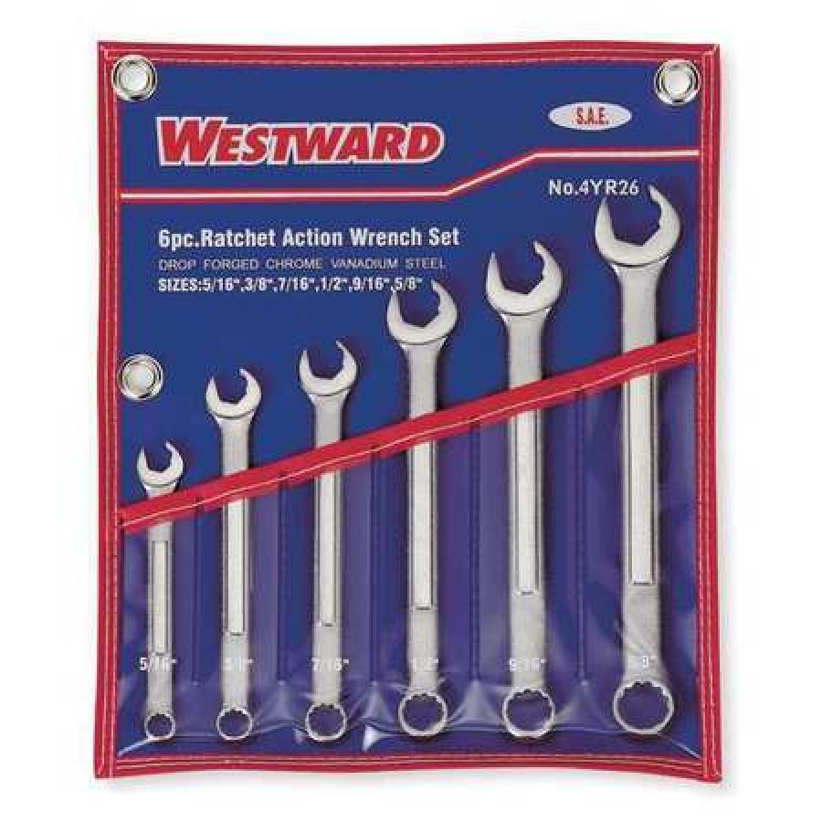 WESTWARD 4YR28 Combo Wrench Set,Ratchet OE,814mm,6 Pc