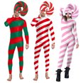 thumbnail image 1 of Mono de color con diseño de bastón de caramelo para cosplay, disfraz de rayas para Halloween, traje de festival, traje Zentai para fiesta de Navidad, 1 of 1