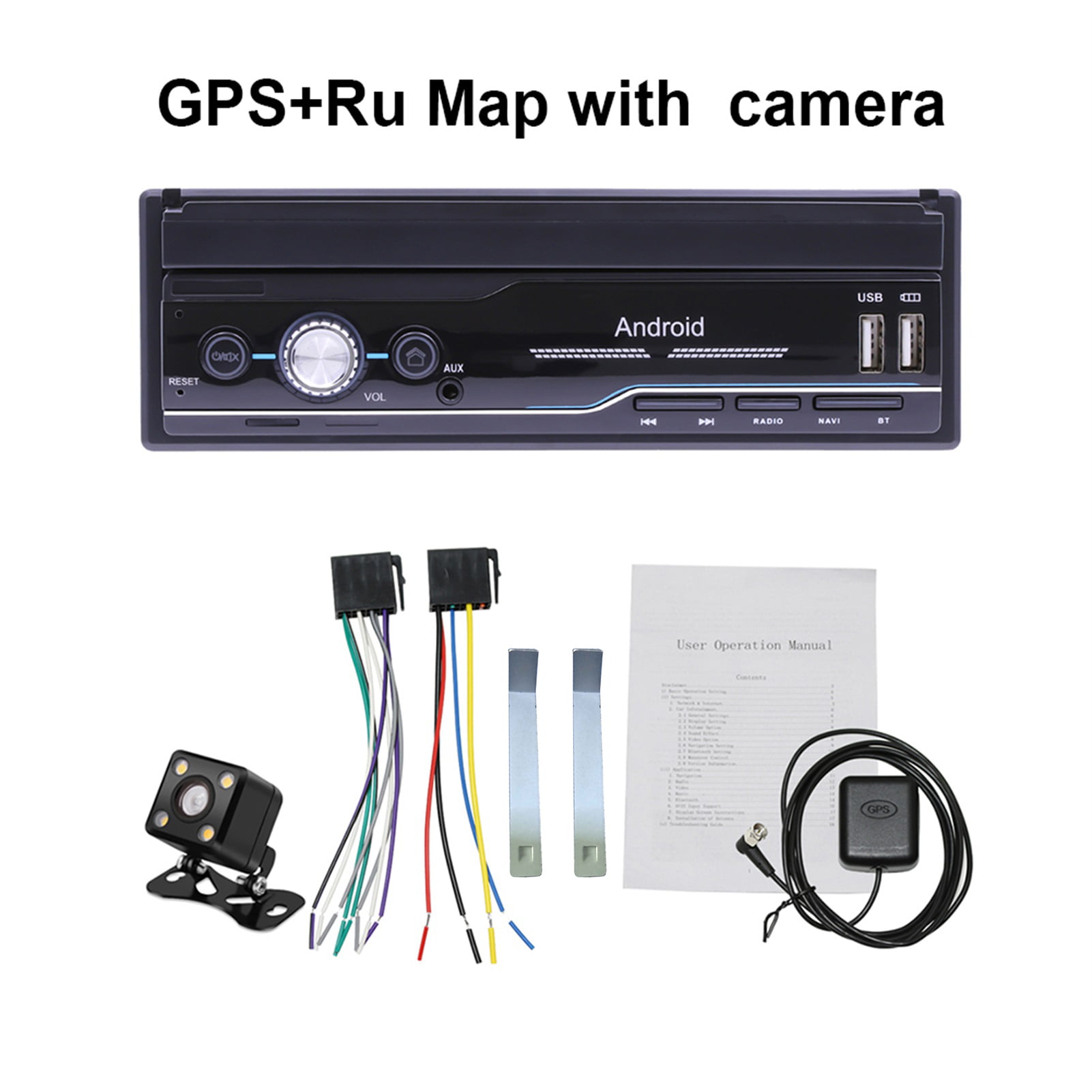 Explea 7 Pouces autoradio Android 8.1 GPS rétractable WiFi 1 Din HD écran Tactile Voiture Multimedia Player MP5 Support caméra wondeful