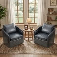 thumbnail image 5 of Bonzy Home 360° Swivel Accent Chair Set of 2 with Throw Pillow, Mid Century Faux Leather Modern Armchair, Swivel Barrel Chair for Living Room Bedroom, Navy, 5 of 10