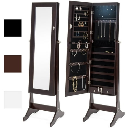 Standing Mirror Jewelry Best Choice Products 6-Tier Full Length Standing Mirrored Lockable Jewelry Storage Organizer Cabinet Armoire w/ 6 LED Interior Lights, 3 Angle Adjustments, Velvet Lining - Espresso ()