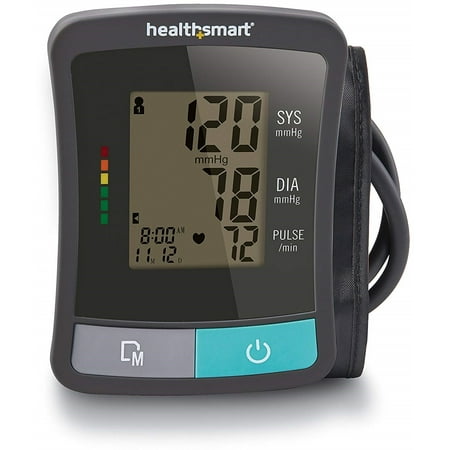 HealthSmart Upper Arm Blood Pressure Monitor with LCD Display and 2 Person Memory, Clinically Accurate, Automatic High Blood Pressure Monitor, Home Digital Blood Pressure Monitor, Black and (Best Arm For Blood Pressure)