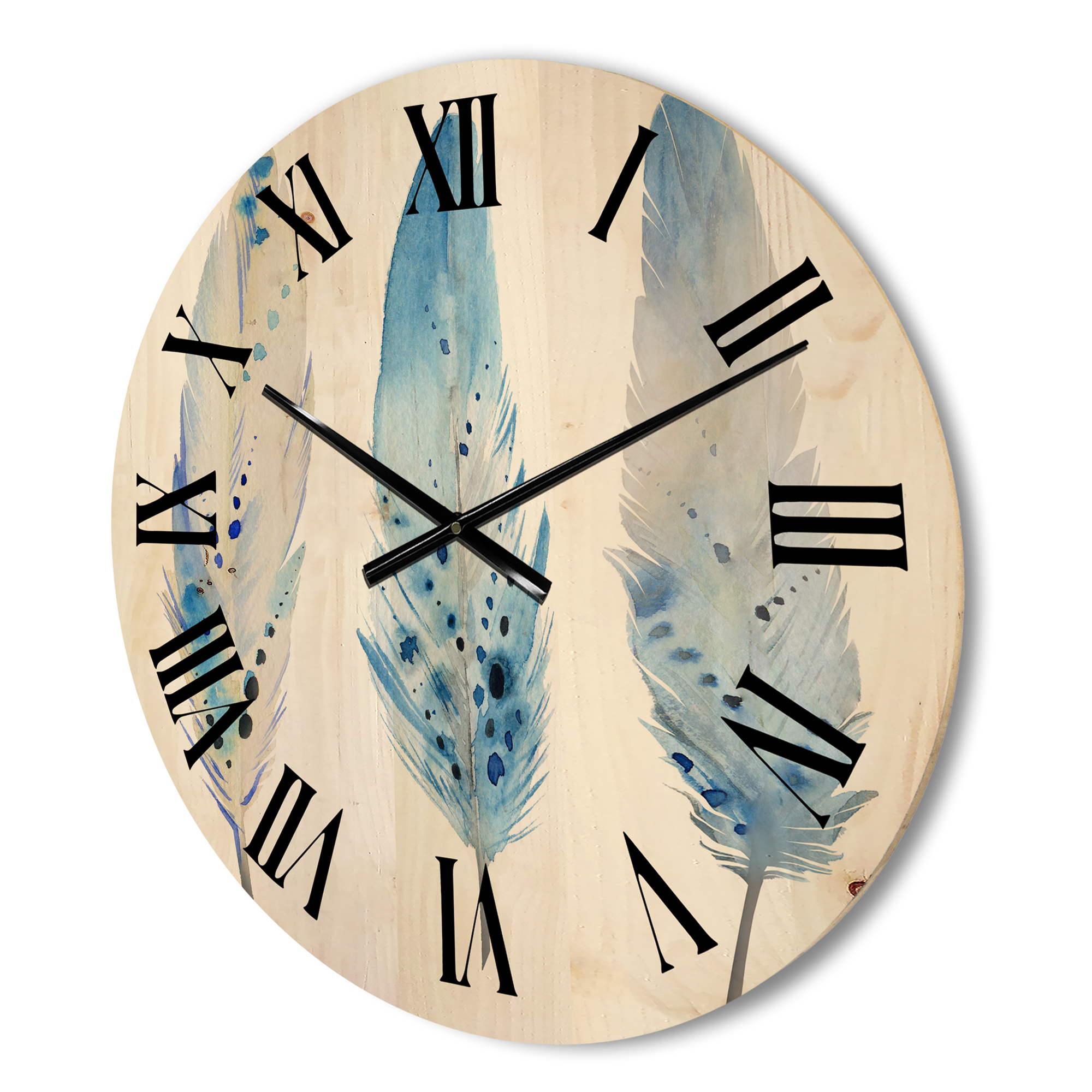 Designart 'Abstract Blue Boho Feathers II' Lake House Wood Wall Clock