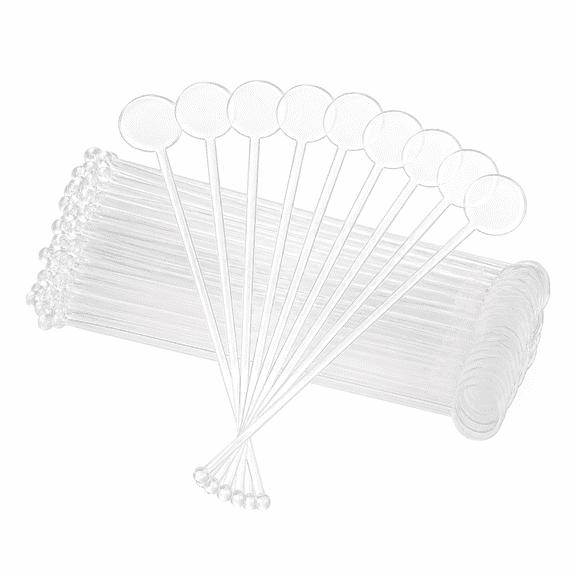 80Pcs 7 Inches Cocktail Swizzle Sticks, Disposible Plastic Disc Top Drink Stirrers Transparent Bar Drinks Mixing Rod for Coffee Whiskey Beverage