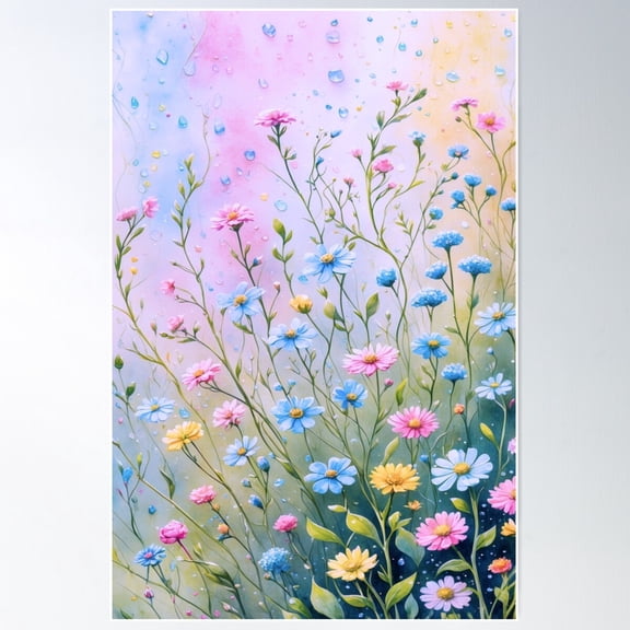 Mixed Wildflower Pastel Bouquet Floral Garden Botanical Art Poster Wall Art, Modern Wall Decor For Living Room Bedroom, 8x12 UNFRAMED