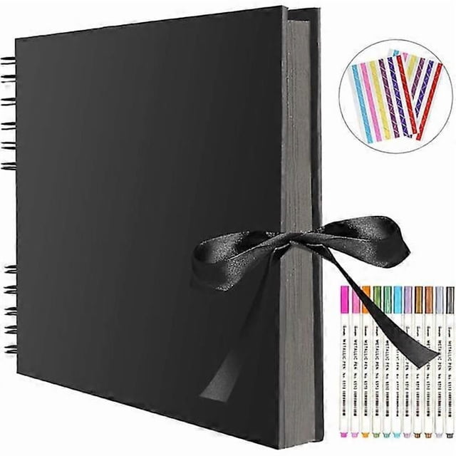 Photo Album 80 Black Pages Scrapbook Photo Album to Design Yourself 40 Sheets 28 x 20cm Photo Book to Paste DIY