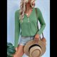 thumbnail image 4 of Camisetas de Verano con Cuello en V para Mujer, Estilo Informal, Tipo Túnica con Botones y Cuello Henley Verde M, 4 of 7