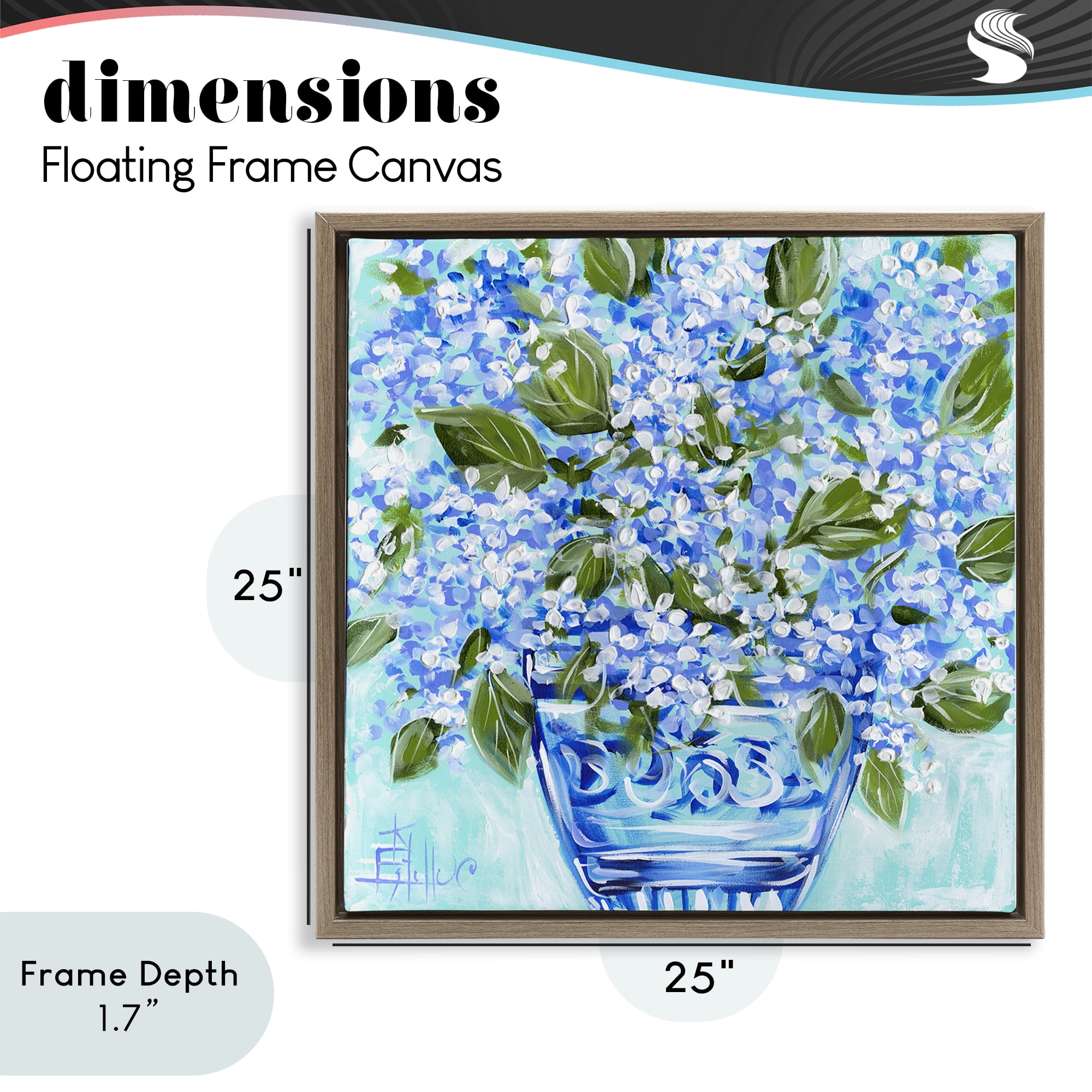 Stupell Industries Cool Bouquets in Blue Vase Brown Framed Floater Canvas Wall Art, design by Estelle Grengs