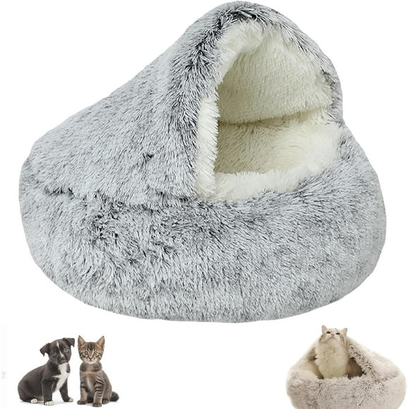 Lapcatz Nest Bed, Lapcatz Bed, Lap Catz Nest Bed, Semi Enclosed Pet Nest, Cat Bed Round Plush Fluffy Hooded Calming Cat Bed Cave, Winter Cozy Pet Bed for Cats Dogs (Gray,50 * 50cm / 19.6in)