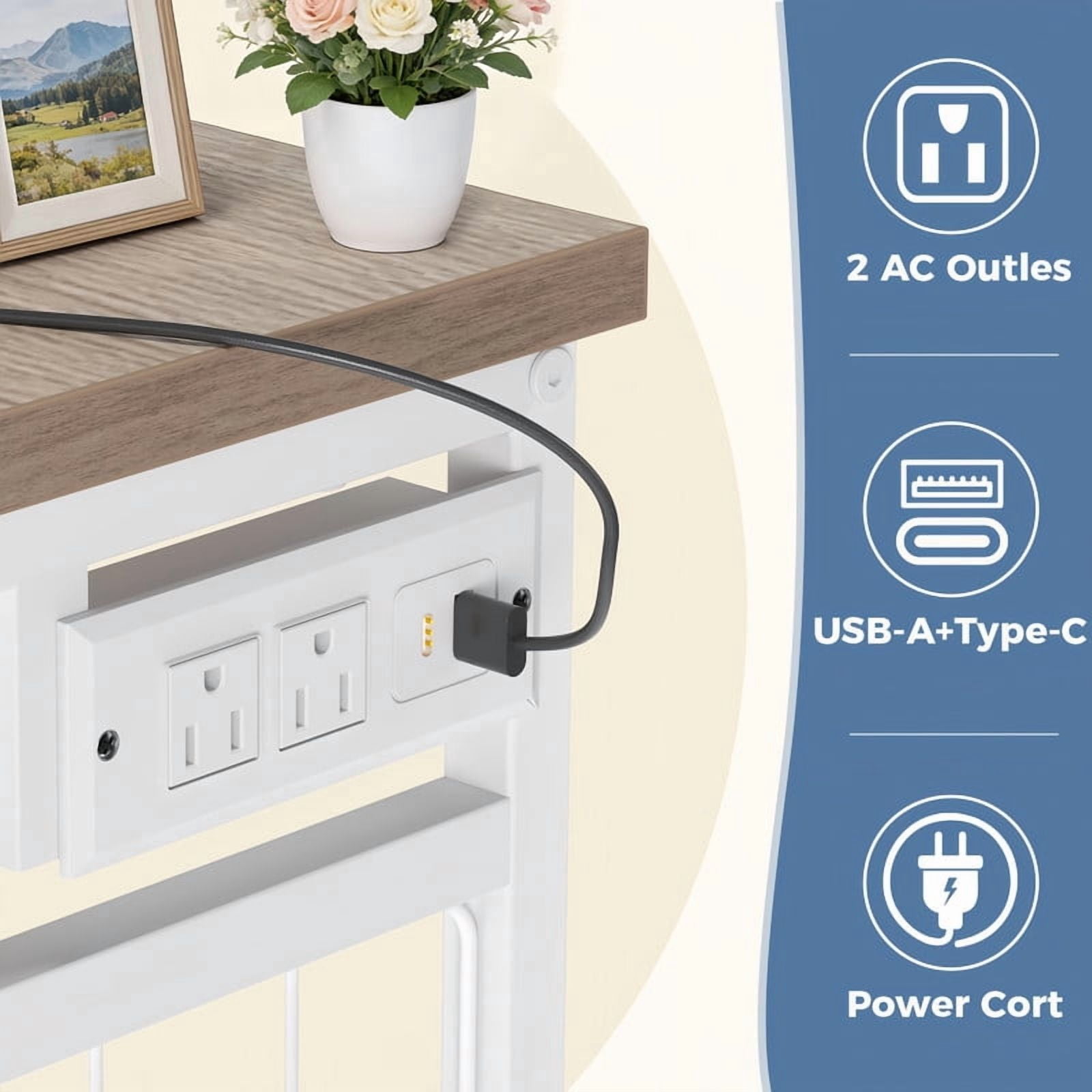 Kelno 6 Drawer Dresser with Hanging Rack LED Lights Charging Station Fabric Closet Organizer Storage Tower, Oak Greige