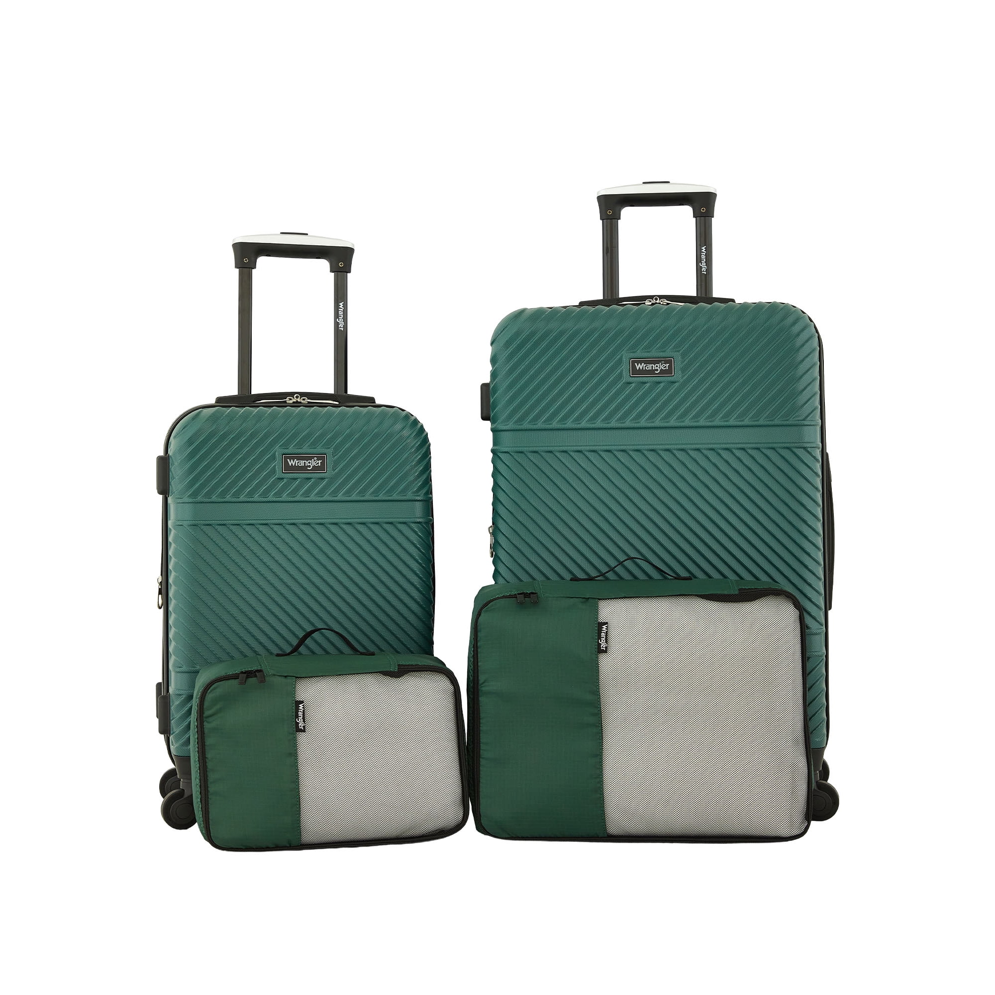 Wrangler 4 Piece Expandable Hardside Spinner Luggage Set with Packing Cubes Green