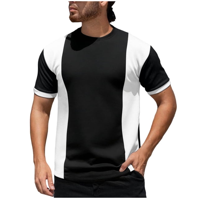 ZVNAΖH Men's Casual T-Shirts Crewneck Contrast Color Shirts Short Sleeve Color Block Tee Tops Soft Knit Summer Tops