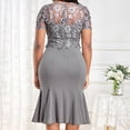 thumbnail image 3 of Women's Floral Lace Dress Round Neck Short Sleeves Bodycon Dress Embroidery Fashion Dress, 3 of 4