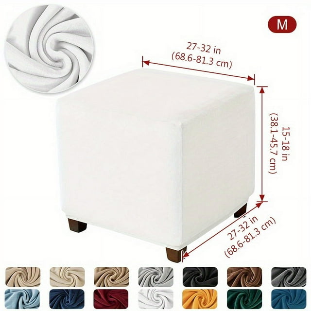 DEBGFS 1pc Velvet Square Ottoman Elastic All-inclusive Stool Cover Storage Stool Cover ZZZ,23# White,M(27-32IN)