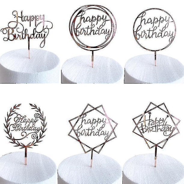 Decoración para tarta YONGSHENG 6 uds Feliz Cumpleaños Acrílico Oro rosa 16.00X9.80X0.20cm