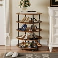 4Tier Round Revolving Shoe Rack with Wheels,Wooden Rotating Shoe Rack