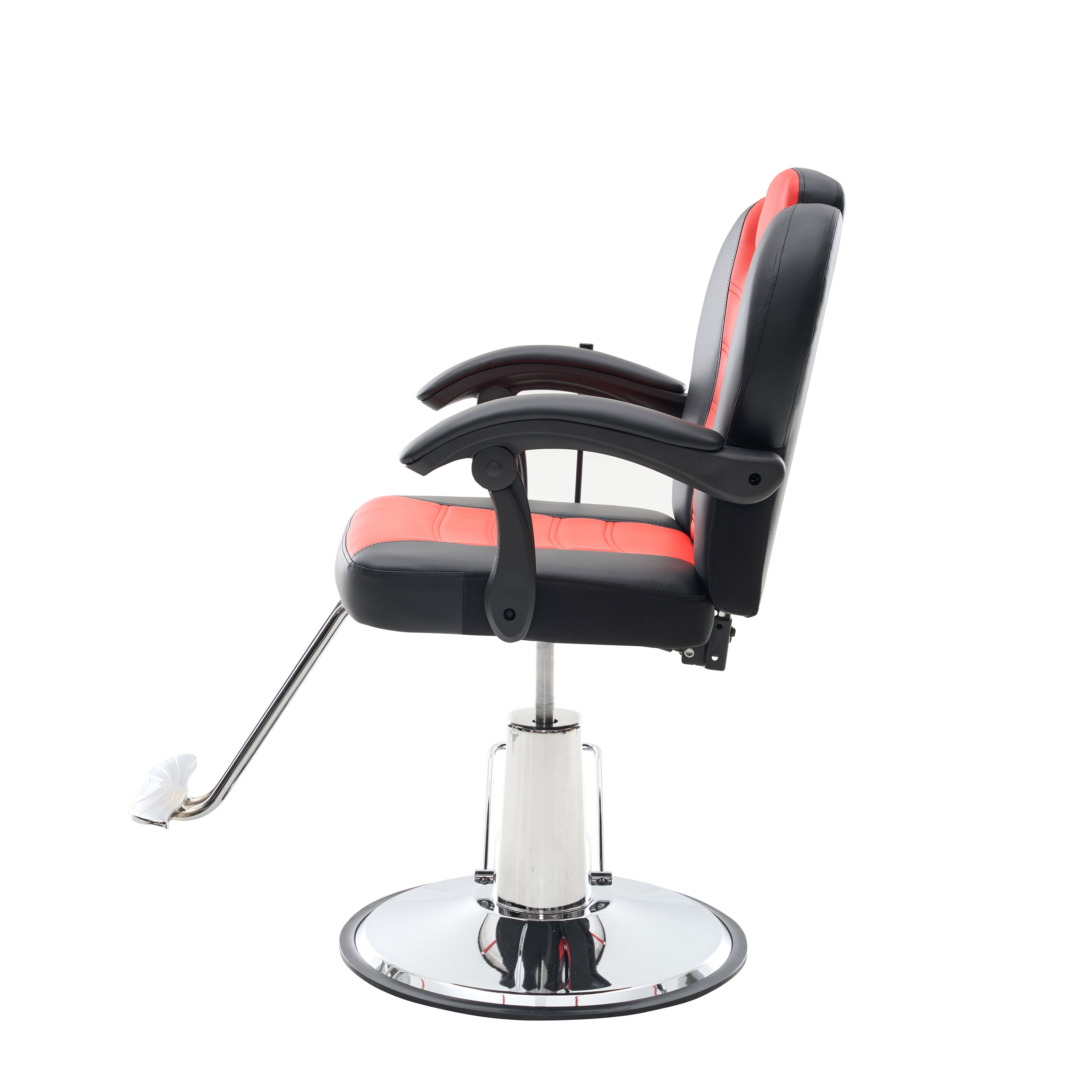 90 to 150-Degree Reclining Barber Chair with Hydraulic Pump and 360 Swivel, Heavy-Duty Salon Styling Chair with PU Leather and 400 lb Capacity, Red