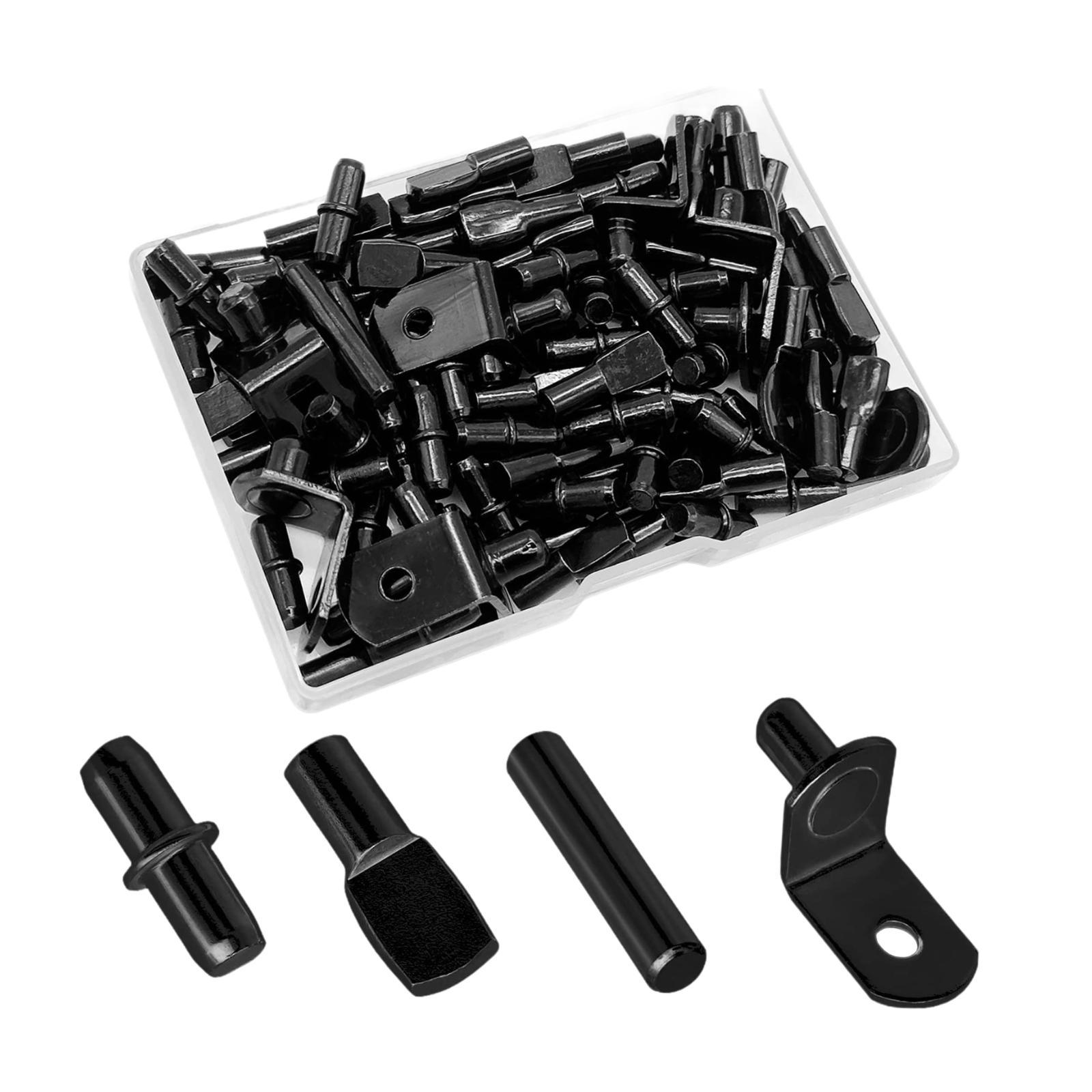 WLPZXP 104x Shelf Pins Holders Metal Pegs Assortment Versatile Nickel Shelf Bracket Pegs for Cupboard Pantry Shelving Bracket black
