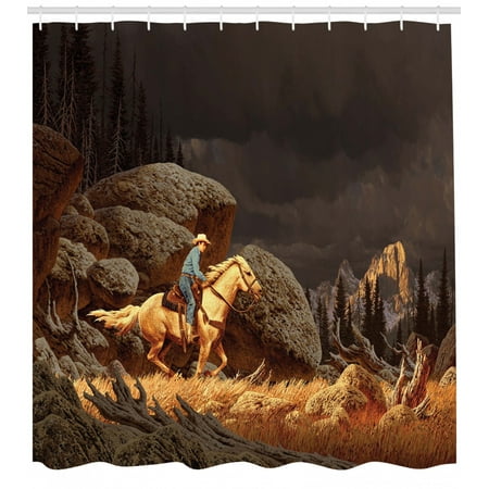 Western Shower Curtain A Rock Mountain Landscape With A Cowboy