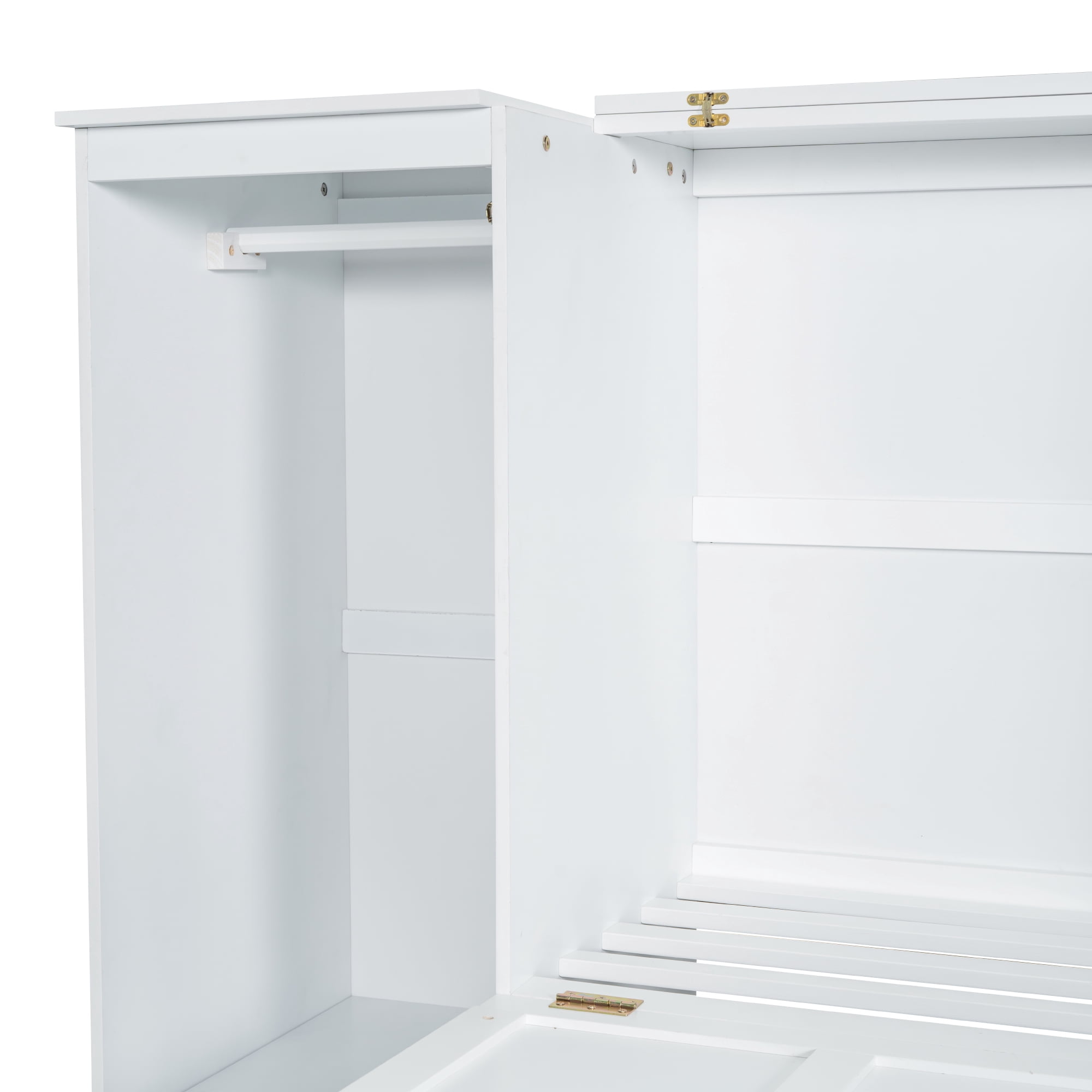 Euroco Twin Size Murphy Bed with Shelves and Drawers, Cabinet and Wardrobe, White