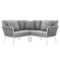 Modway Stance Outdoor Patio Aluminum Small Sectional Sofa in White Gray
