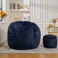 thumbnail image 6 of Giant Faux Fur Bean Bag Chair, Oversized Pumpkin-Shaped Floor Sofa Couch in Dark Blue, 6 of 6