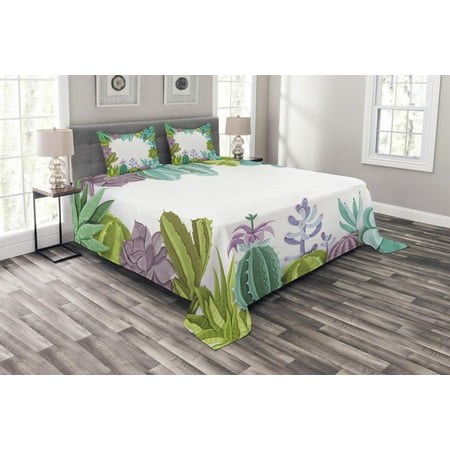 - Cactus Bedspread Set, Succulents Framework Different Types Gardening Bedding Plants Theme Seasonal Image, Decorative Quilted Coverlet Set with Pillow Shams Included, Multicolor, by Ambesonne