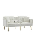 thumbnail image 5 of Cream White Velvet Futon Sofa Bed with Gold Metal Legs, 5 of 8