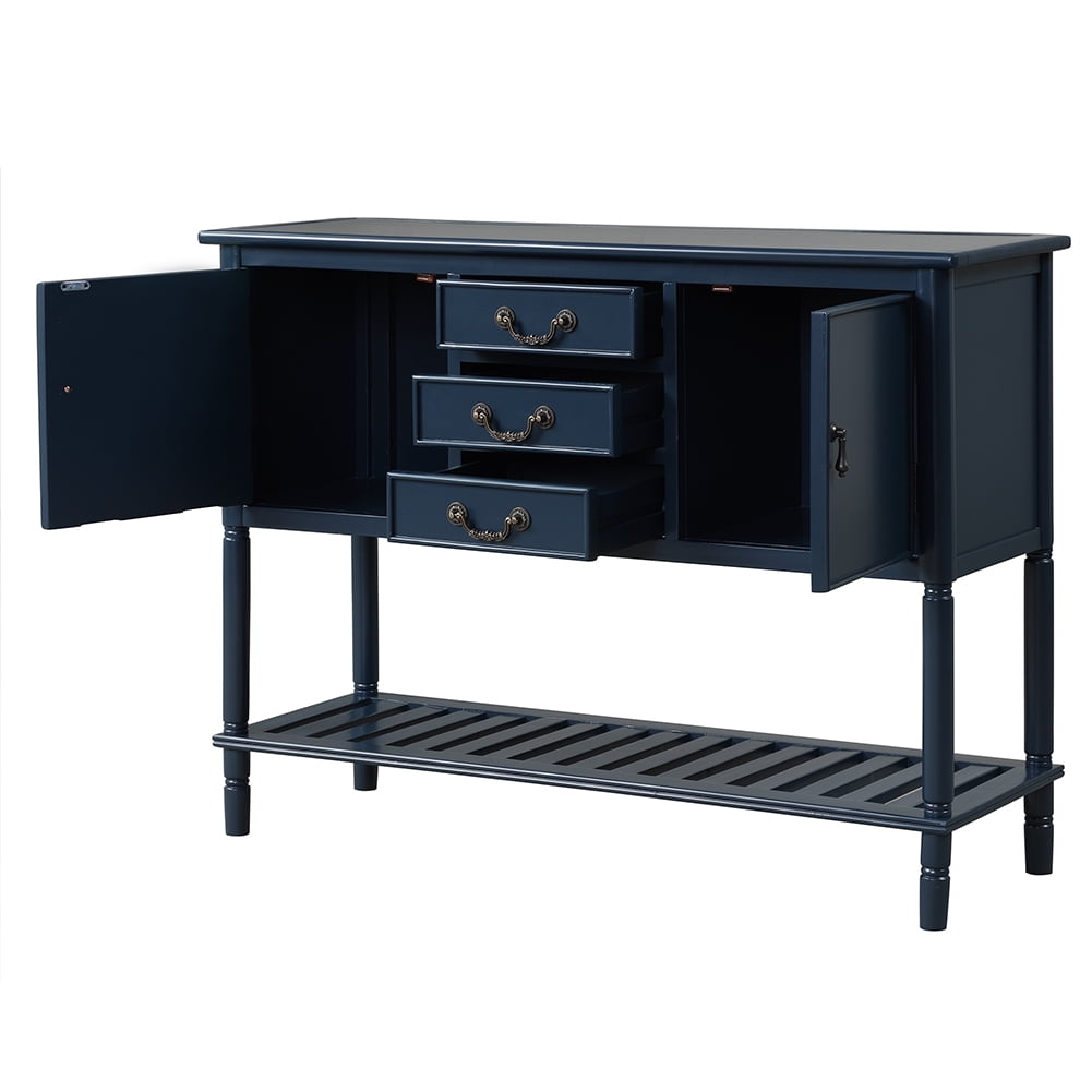 Lowestbest 45" Farmhouse Accent Entryway Table, Entry Table with 3 Drawers, 2 Cabinets and 1 Shelf (Navy Blue) Lowestbest 45" Farmhouse Accent Entryway Table, Entry Table with 3 Drawers, 2 Cabinets and 1 Shelf (Navy Blue)