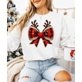 thumbnail image 4 of Red and Black Check Christmas Bow Shirt for Women Teens and Kids Reindeer Antlers Tee White Sweatshirt Adult Large, 4 of 4