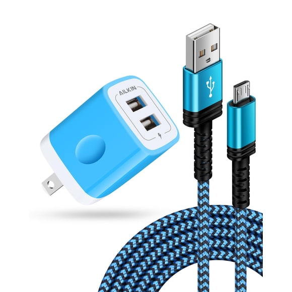 Cargador AILKIN Adaptador de Pared con Doble USB y Cable Micro USB de 1.8 m