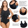 thumbnail image 5 of BIMEI One Piece Mastectomy Swimwear Pocketed Swimsuit Ruffle Bathing Suit 956,Black,L, 5 of 9