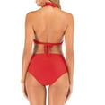 thumbnail image 4 of Olyvenn Summer Women's Bikini Swimsuit Solid Color Beachwear Strappy Halter Bathing Suit High Waist Swimwear Sets Summer Beach Outfits for Girls Female Relaxed Red XXXL, 4 of 9