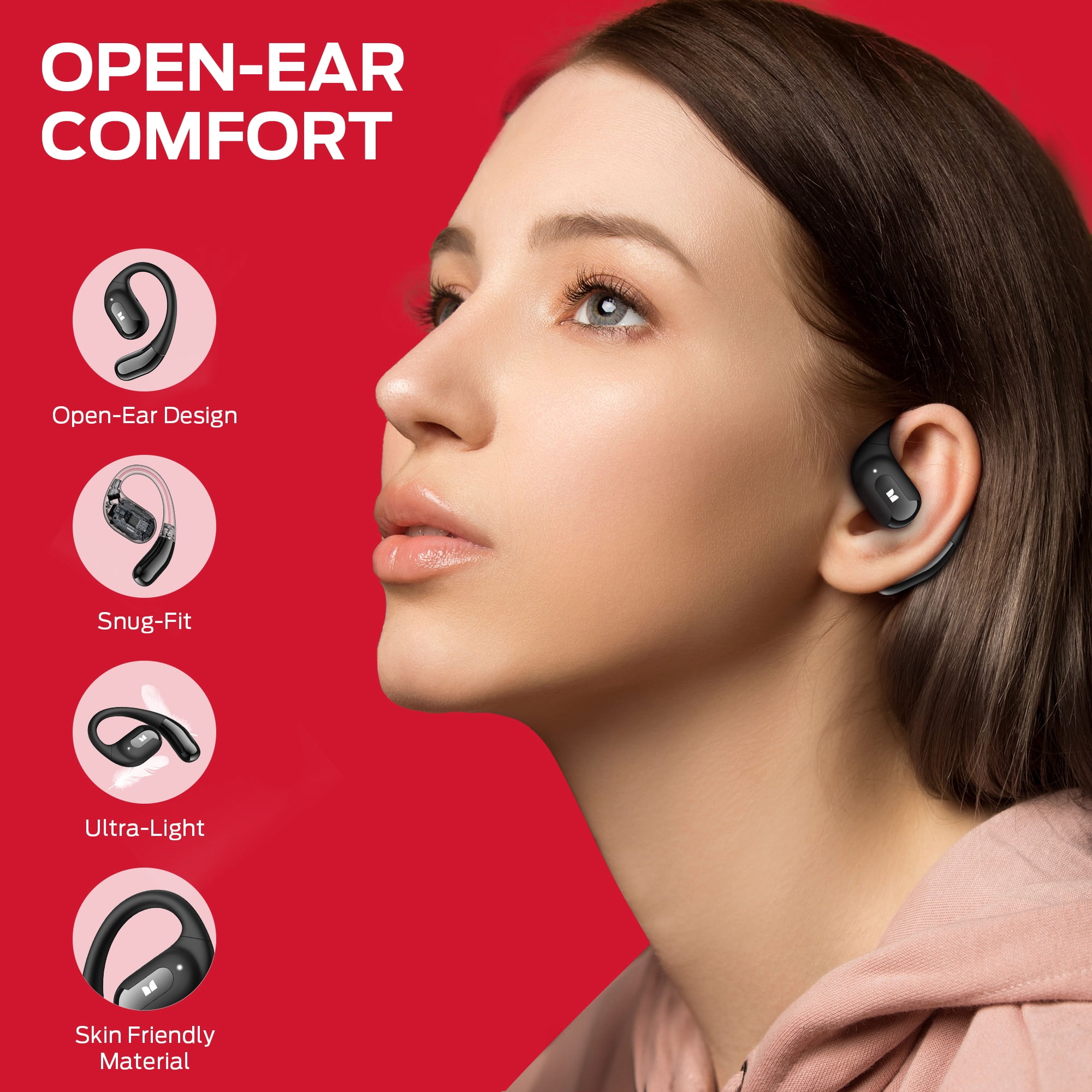 Monster Open Ear Headphones, Bluetooth 5.4 Wireless Headphones with Stereo Sound, Crystal Clear Calls, 24H Playback, Type-C Charging, Touch Control, Sweat Resistant Open Ear Wireless Earbuds