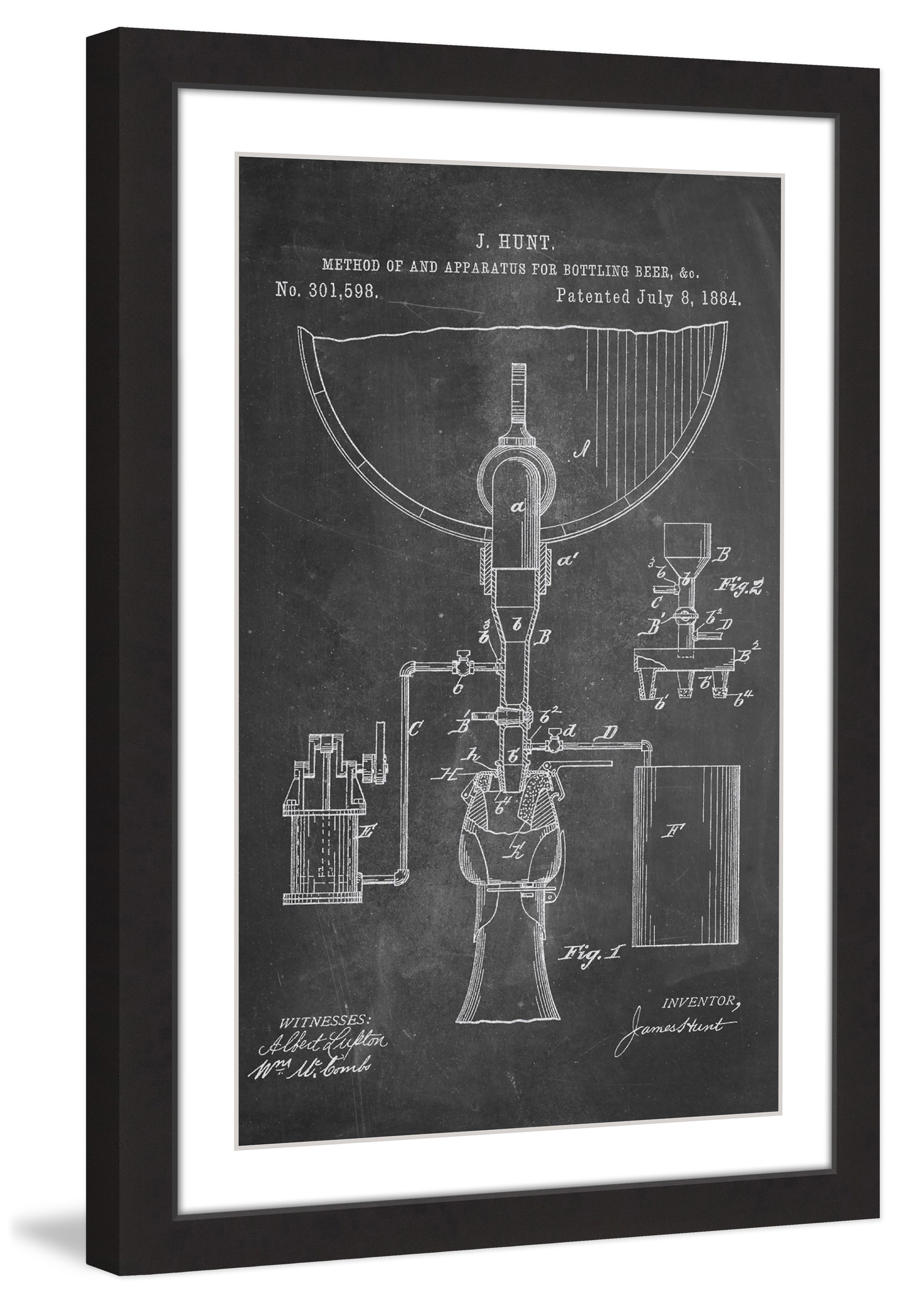 "Bottling Beer 1884 Chalk" Framed Painting Art Print, 12" x 1.5"
