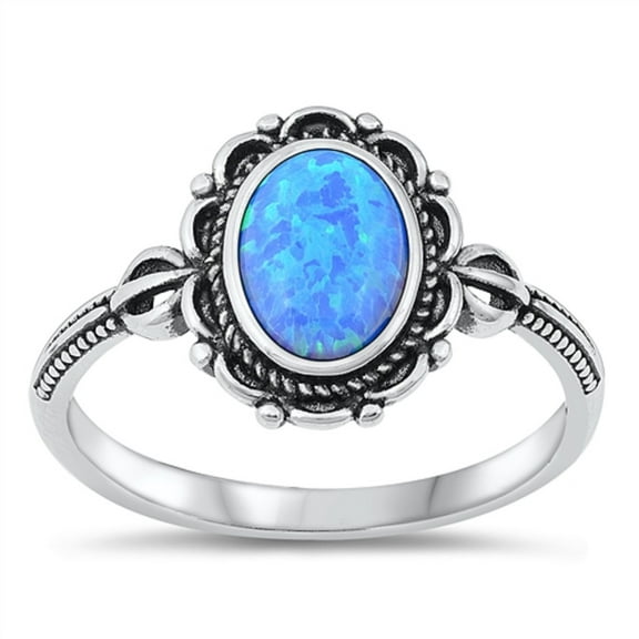 All In Stock Blue Simulated Opal Unique Promise Ring Sterling Silver Size 9