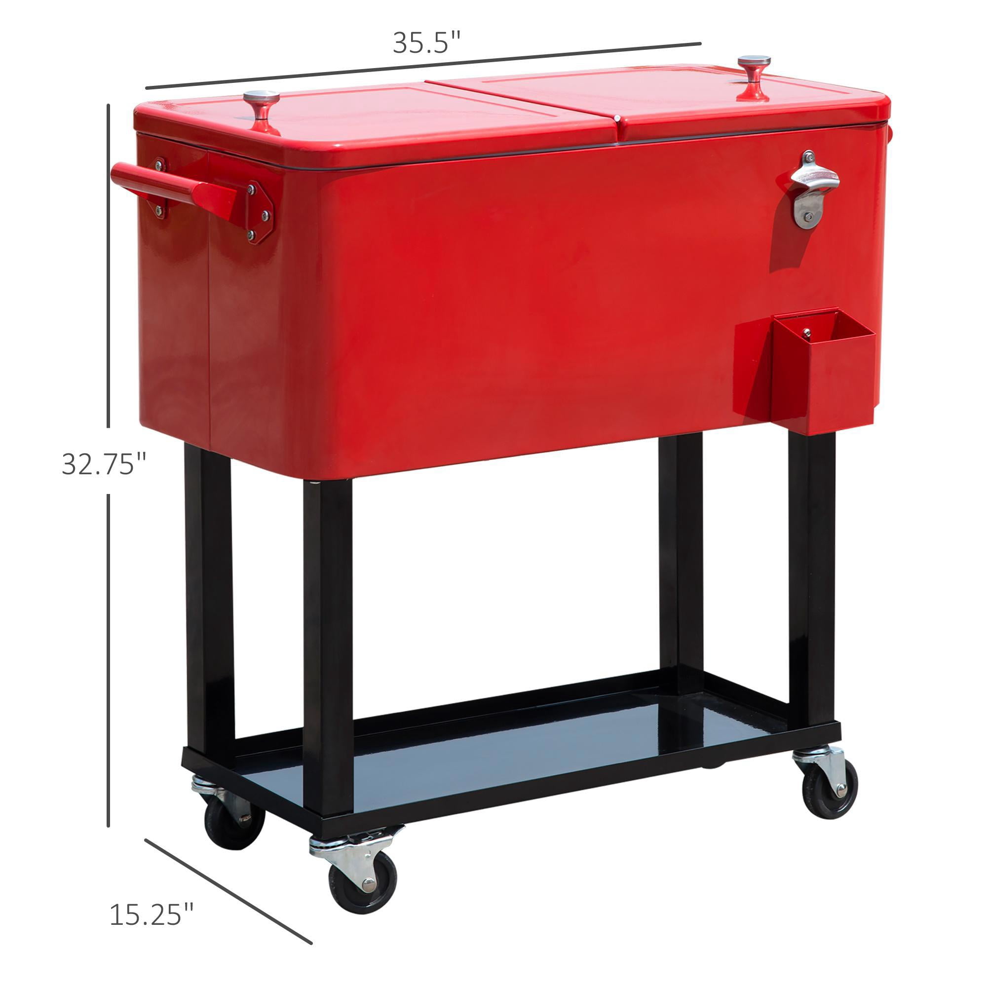 YYAo 80 QT Cooler Ice Chest with Rolling Cooling Bins and Stand Up, Insulated Cooler for Party, Red