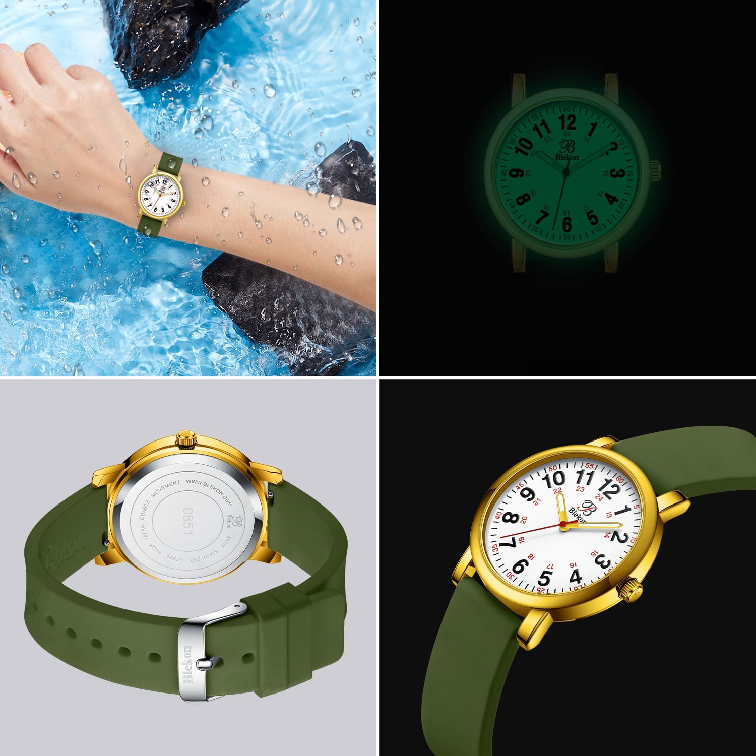 Blekon Original Petite Nurse Watch Small Easy Read Round Shape Dial Silicone Band Water Resistant