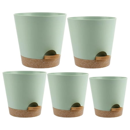 Gnwei 5-7 inch Plant Pots, 5 Pack Flower Pots with Drainage Holes and Saucers for Indoor Plants, Plastic Planters for Small Garden House Plants, Nursery Pots for Succulent