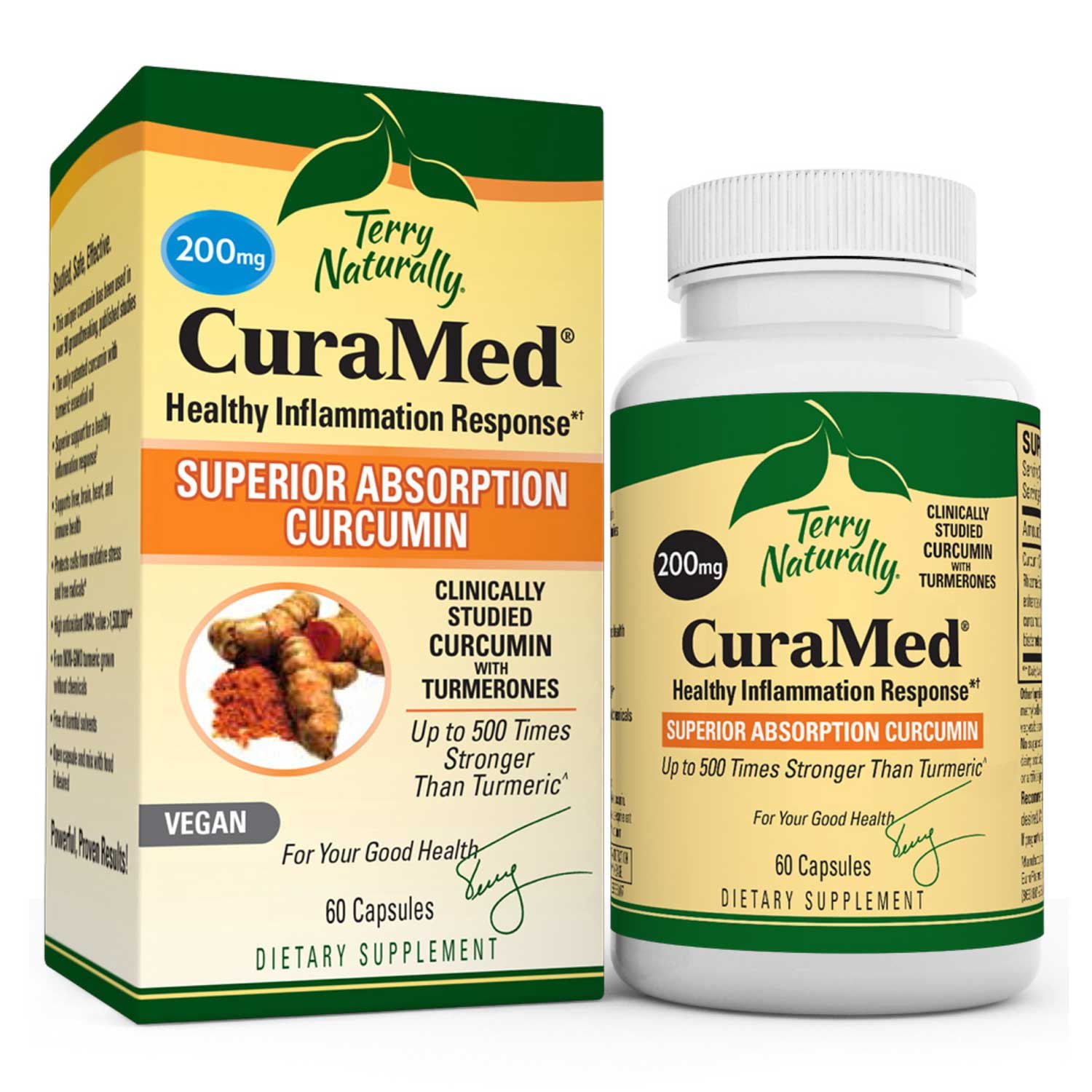 Terry Naturally CuraMed 200 mg - 60 Vegan Capsules - Superior Absorption BCM-95 Curcumin Supplement