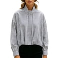 thumbnail image 3 of Womens Plaid Jacket Bomber Stand Collar Zip Up Coat with Pockets, 3 of 8